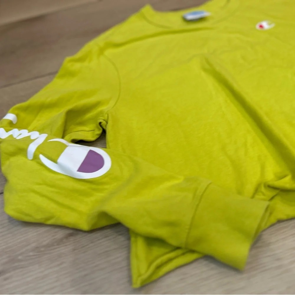 Champion Lime Green Logo Reworked Crop Top Large - Picture 3 of 7